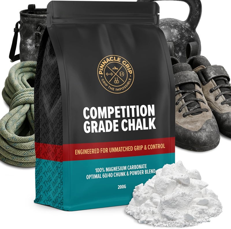 PINNACLE Climbing Chalk - Competition-Grade Gym Chalk for Rock Climbing, Bouldering, Gymnastics, Weightlifting - Magnesium Carbonate Lifting Chalk, 60/40 Chunk & Powder Blend, No Additives - 200g - Image 1